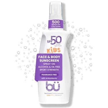Imagem de (100ml) - Bu SPF 50 Sunscreen Spray KIDS - Sweat & Water-Resistant. Clear, Moisturising, Non Comedogenic. Oil, Alcohol and Cruelty-Free. Travel, Sport, Sensitive Skin.