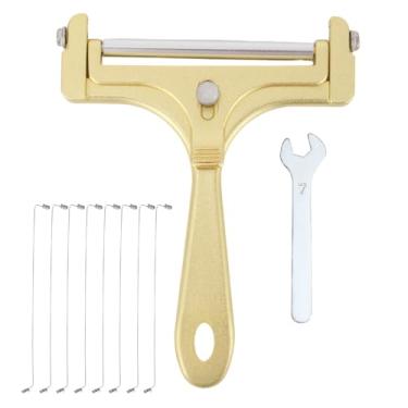 Imagem de 10 Peças Kit de Fatiador Queijo, Cortador Fio de Aço Inoxidável com 8 Fios Extras e Chave Inglesa Espessura Ajustável Portátil para Queijo em Bloco Manteiga Mussarela e Cheddar (Dourado Fosco)