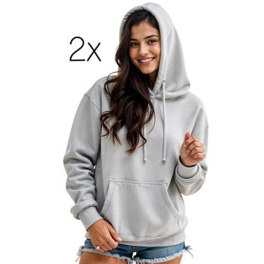 Imagem de Kit 2 Moletom Feminino Blusao Casaco Canguru Com Capuz-Feminino