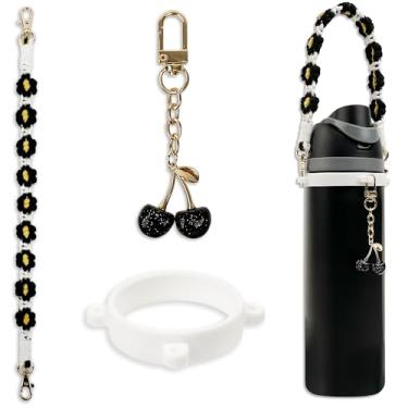 Imagem de BydGxy Conjunto de acessórios de alça e pingente de cereja compatível com garrafa de água Owala 680 g, 947 ml, 1,134 g, FreeSip, copos infantis e rosa, para conjunto de acessórios Owala e acessórios