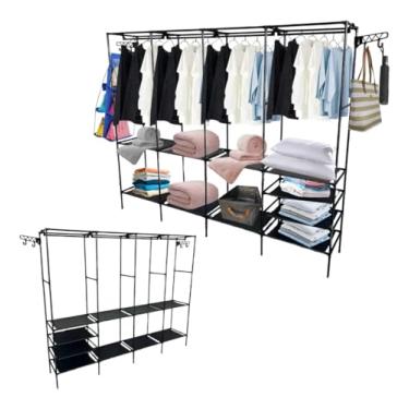 Imagem de Closet Organizador de Roupas Desmontável | Aberto, 4 Colunas, com Cabideiro, Sapateira e Prateleiras