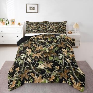 Imagem de Feelyou Conjunto de edredom camuflado para todas as estações, conjunto de cama camuflado com 2 fronhas, roupa de cama queen de caça, cabana ou chalé rústico, decoração de quarto de fazenda, edredom