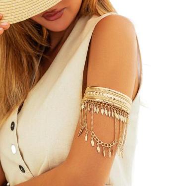 Imagem de Pulseira Bracelete Dourado Prateado Pingente Folha Corrente - anjo da 