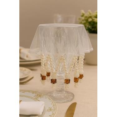 Imagem de Cobre Jarra e Copo em Organza com Pedrarias Artesanais, Proteção Decorativa para Bebidas, Feito no Ceará