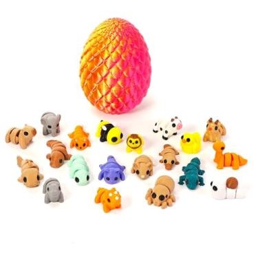 Imagem de ANNSIXMARK 20 pcs Mini 3D Printed Animal Toy Colectible Figurines Set with 4 inches Egg for Christmas & New Year Gifts,Versatile Decor for All Room Types Red Gold