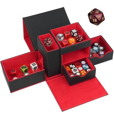 Imagem de Jaffzora Dice Tray & Dice Roller Tower, DND Magnetic Dice Storage Box for Rolling, 3 in 1 Leather Dice Organizer Holder Fits for Dungeons & Dragons, MTG DM and Player, Black &Red