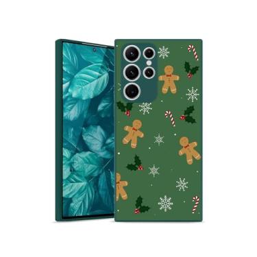Imagem de YCJACE Capa de telefone de Natal para Samsung S25 Ultra, design de homem de gengibre verde fosco silicone líquido macio antiderrapante à prova de choque capa protetora de Natal para meninas e meninos