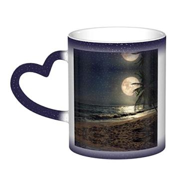 Imagem de Tropical Beach Palm Tree With Full Moon Starry Night Fun Coffee Cup, Magic Heat Sensitive Color Changing Ceramic Cup 12 Oz, para café/chá/leite/cacau, para adolescente/aniversário/festival/presentes
