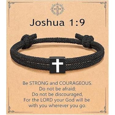 Imagem de Pulseira Cristã Masculina Cruz Jesus Loves You Faith Pulseira Rigious Jewelry for Catolic Men Inspirational Gift, Medium, Latão, Sem Pedra Preciosa
