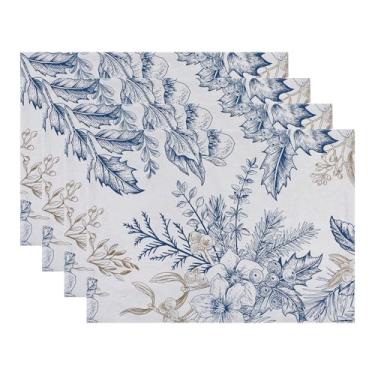 Imagem de Jogo americano de flores de fazenda, conjunto de 4 jogos americanos de poliéster para decoração de mesa de jantar, ambientes internos e externos, lavável, tapete de mesa de cozinha, 45 x 33 cm