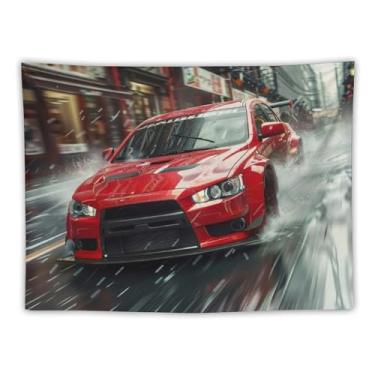Imagem de HouLaiZhe Tapeçaria de carro Lancer Jdm carro esportes dia chuvoso pendurar na parede quarto decoração de casa tapeçarias estética piquenique decoração de parede arte de parede para dormitório sala de