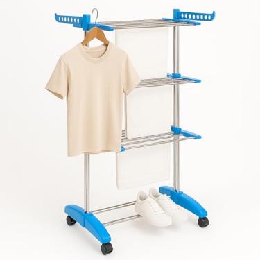 Imagem de Varal 3 Andares em Aço Inox com Rodinhas – Retrátil, Dobrável, Ajustável, Suporta 40 kg e com Suportes Laterais