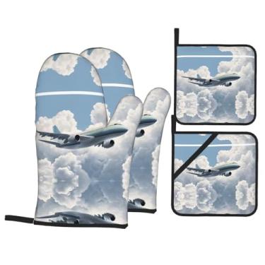 Imagem de Conjunto de luvas de cozinha com suporte de tampa, luvas de forno resistentes ao calor para manusear panelas quentes, grelhar, churrascos, kit de 4 peças.