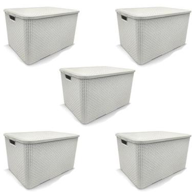 Imagem de Kit 5 Cestos Organizador Rattan 7 Litros Branco Arqplast