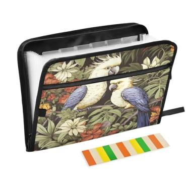Imagem de Wassud Cute Parrots Organizador de arquivos sanfonados, 13 bolsos, pastas expansíveis com abas e adesivos, tamanho carta A4, papel para recibos, documentos, pasta organizadora para viagens de