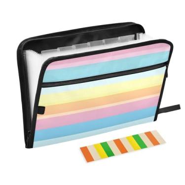 Imagem de CEBUGI Pasta expansível de 13 bolsos, impermeável, sanfonada, organizador de arquivos com etiquetas tamanho A4, organizador de documentos de papel para escola, material de escritório, listra colorida
