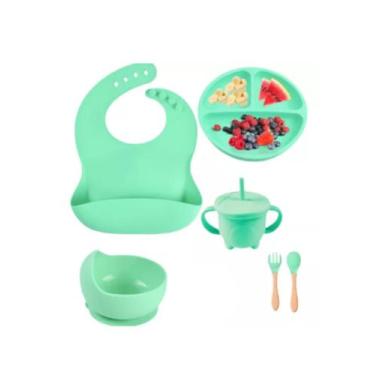 Imagem de Kit Prato Bebe Infantil Introdução Alimentar Completo 6 Pça COR:VERDE 