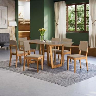 Imagem de Conjunto Sala De Jantar Dora Em Madeira Maciça 6 Cadeiras Linho Fendi 