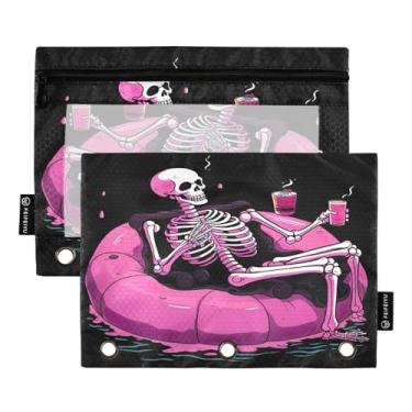 Imagem de Wassud Esqueleto rosa pacote com 2 pastas para fichário com 3 furos, pasta organizadora de arquivos para casa, escritório