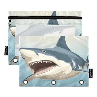 Imagem de Wassud Pacote com 2 pastas de fichário de tubarão de boca aberta, pastas de bolso com 3 furos, pasta organizadora para casa, escritório
