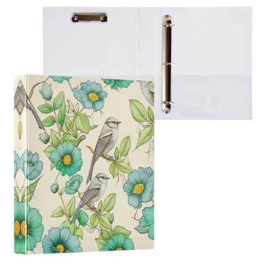 Imagem de STAYTOP Organizador de fichário redondo de flores e pássaros coloridos de chá, fichário de 3 anéis com prancheta (carta A4), fichário fofo para material de escritório escolar