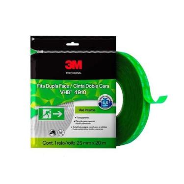 Imagem de Fita Dupla Face 3m VHB 4910 Uso Interno Transparente /Verde 25mm x 20m