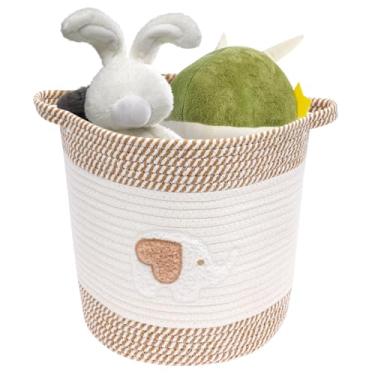 Imagem de Cesta de armazenamento de tecido, cesto de roupa suja dobrável de corda de algodão com decoração de bordado, grande organizador de brinquedos para sala de estar, lavanderia, banheiro, sala de jogos