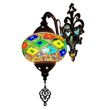 Imagem de Luminária de parede em mosaico marroquino, arandela turca, luminária de parede boêmia feita à mão em vidro para cabeceira, ideal para sala de estar, quarto, corredor, varanda, café ou bar.