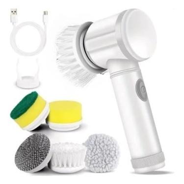 Imagem de Escova Eletrica de Limpeza Portátil 5 em 1 Sem Fio Limpador Pratico Para Cozinha Banheiro Ferramenta(5 Cabecas De Escova-T)