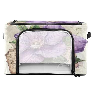 Imagem de xigua Caixas de armazenamento de roupas de flor com folhas verdes com moldura de metal em forma de fixação, 2 formas de abertura, caixa organizadora de roupas dobrável com janela transparente e alças