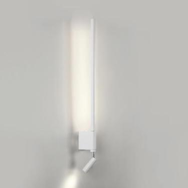 Imagem de Luminária de parede para leitura ao lado da cama, aplique de parede linear ultrafino em metal com detalhes canelados e ajuste de altura, luminária decorativa para quarto.