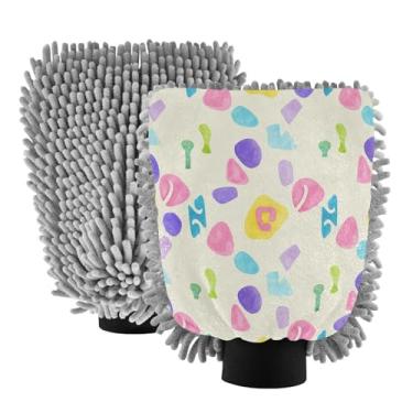 Imagem de STAYTOP Luvas de lavagem de carro com símbolos brilhantes, 2 peças, luvas de microfibra de chenille, sem arranhões, panos de esponja de lavagem ultra absorventes para carros, limpeza doméstica - M