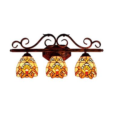 Imagem de Luminária de parede estilo Tiffany para banheiro com 3 lâmpadas, espelho frontal, vitral mediterrâneo, arandela barroca para quarto, sala de estar e corredor.