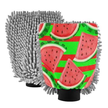 Imagem de STAYTOP Luvas de lavagem de carro de melancia, 2 peças, luvas de microfibra de chenille, sem arranhões, panos de esponja de lavagem ultra absorventes para carros, limpeza doméstica - M