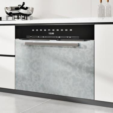 Imagem de EPPKILY Papel de parede metálico cinza prateado descasque e cole bancadas papel de parede texturizado abstrato prateado autoadesivo à prova d'água para armário de cozinha, secador e geladeira