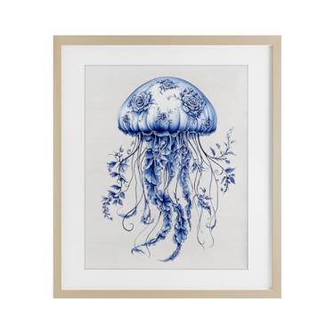 Imagem de Stupell Industries Impressão emoldurada Funky Toile Jellyfish Birch sob vidro, design por Lettered and Lined, 16 x 13