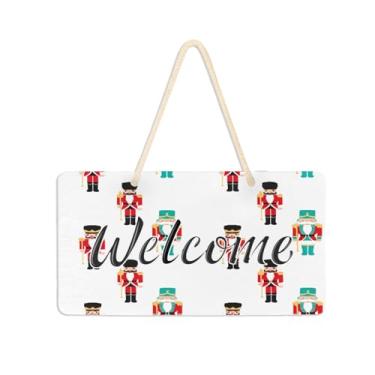 Imagem de Burbuja Placa de boas-vindas quebra-nozes para porta da frente, placa de boas-vindas de PVC para pendurar na parede varanda decoração de férias de fazenda, 15 x 28 cm