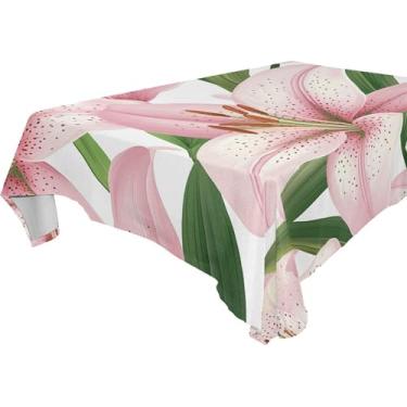 Imagem de Burbuja Toalha de mesa rosa lírios, toalha de mesa retangular, anti-rugas, grossa para decoração de jantar, cozinha, festa, 152 x 304 cm