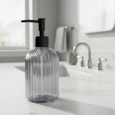 Imagem de Porta Sabonete Líquido Dispenser Premium Fume Vidro Preto 400ml Banheiro Lavabo