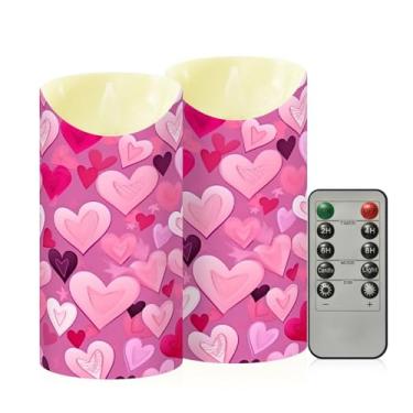 Imagem de Wassud Pacote com 2 velas fofas sem chama de coração com controle remoto, velas realistas cintilantes com temporizador, velas decorativas para Natal, casamento, festa, decoração de casa média