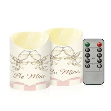 Imagem de Wassud Pacote com 2 velas sem chama padrão xadrez para dia dos namorados com controle remoto, velas realistas cintilantes com temporizador, velas decorativas para Natal, casamento, festa, decoração de