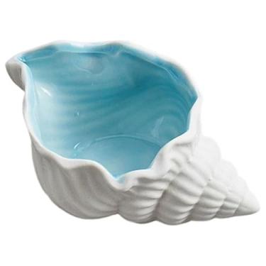 Imagem de Munidow Prato de joias de cerâmica com tema oceânico, bandeja de suporte de anel de concha azul aqua para brincos e colares, organizador decorativo para cômoda, pia de banheiro, presente para ela