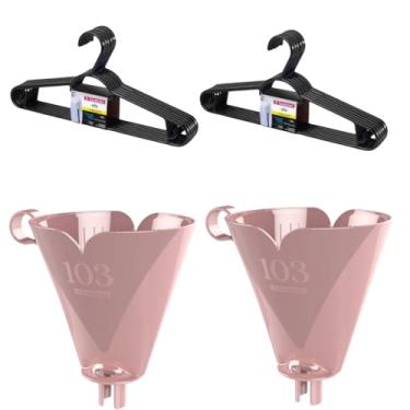 Imagem de Kit com 2 Suporte de Filtro de Café Rosa 103 + 2 Cabide Plástico Adulto Roupas Médias