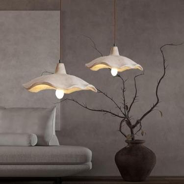 Imagem de Luminária pendente moderna em estilo Wabi-sabi, com soquete E27, ideal para ilha de cozinha, com cúpula ajustável em concreto com design de folha de lótus. Um lustre decorativo criativo, per