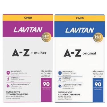 Imagem de Kit Lavitan Casal AZ Mulher 90 cp + AZ Original 90 Comprimidos + 1x AZ Mulher 60 Comprimidos Multivitaminico com Ferro, Zinco, Acido Folico Sem Gluten Imunidade e Energia Diario