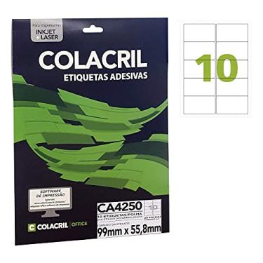 Imagem de Etiqueta Adesiva Colacril, Ink-Jet/Laser A4, CA4250, Branco, 99.9 x 55.8 mm, envelope com 25 fls-250 etiquetas