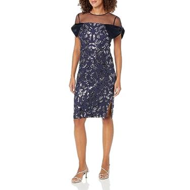 Imagem de JS Collections Vestido feminino de coquetel com laço Selena, Azul marinho/blush, 40