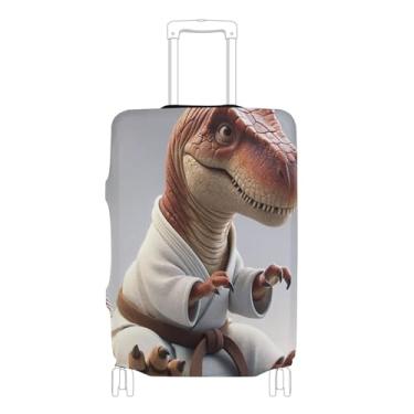 Imagem de Joisal Capa de mala personalizada protetor de bagagem anti-arranhões desenho animado viagem viagem manga dinossauro karatê engraçado, P, serve para capa de 45-50 centímetros, Dinossauro Karatê