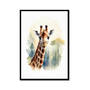 Imagem de Arte de parede de berçário botânico fofo safári floresta nebulosa urso coelho raposa lobo guaxinim cervo girafa zebra tigre aquarela decoração de quarto infantil (SKU7,12 x 40,6 cm = (30 x 40 cm