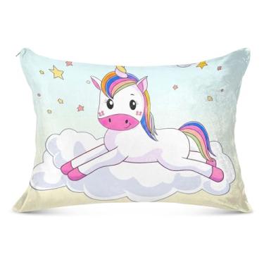 Imagem de Lindo desenho animado unicórnio estrela branca grande fronha decorativa com zíper longo padrão queen king tamanho travesseiro bonito extra macio roupa de cama, tamanho do corpo, 53 cm x 137 cm